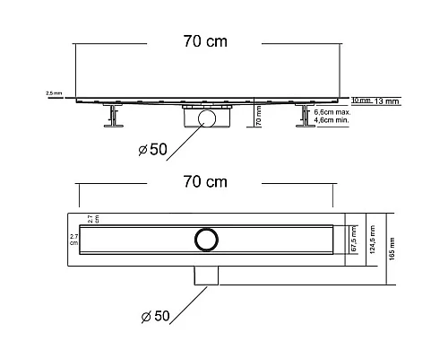 Душевой трап (лоток) Vincea Optima Piticare SAY.601.70.P.PITI 70 см, с решеткой, перфорированный, хром