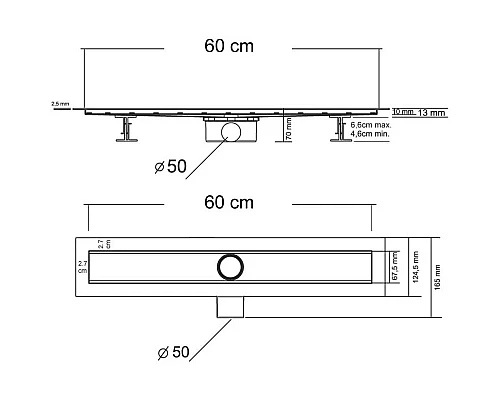 Душевой трап (лоток) Vincea Optima Piticare SAY.601.60.B.M.S.PITI 60 см, с решеткой, перфорированный, черный матовый