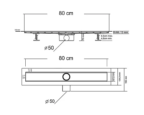 Душевой трап (лоток) Vincea Optima-S SAY.603.80.S.U 80 см, с решеткой, под плитку