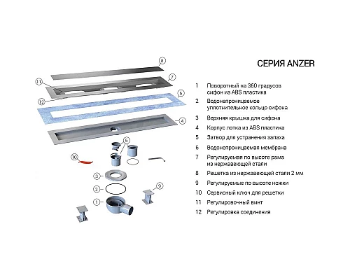 Душевой трап (лоток) Vincea Anzer SAY.72.2.70.STN 67 см, с решеткой, щелевой, сатин