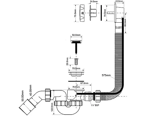 Приобрести Слив-перелив для ванны McALPINE MRB2C-PB в магазине сантехники Santeh-Crystal.ru