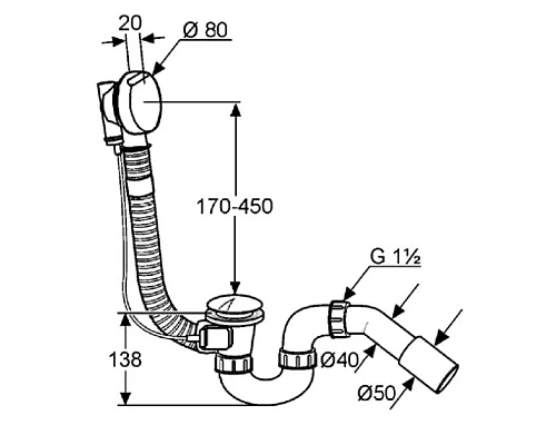 Заказать Слив-перелив для ванны Kludi Rotexa 2000 2130005N-00 в магазине сантехники Santeh-Crystal.ru