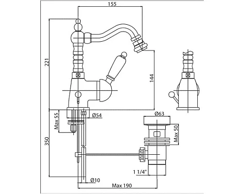 Купить Смеситель для биде золото 24 карата, ручка металл Cezares Elite ELITE-BSM2-03/24-M в магазине сантехники Santeh-Crystal.ru