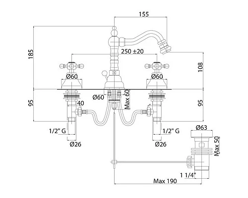 Приобрести Смеситель для биде с донным клапаном хром, ручки хром Cezares Golf GOLF-BBS2-01 в магазине сантехники Santeh-Crystal.ru