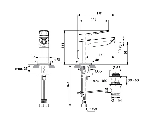 Приобрести Смеситель для биде с донным клапаном Ideal Standard Tonic II A6336AA в магазине сантехники Santeh-Crystal.ru