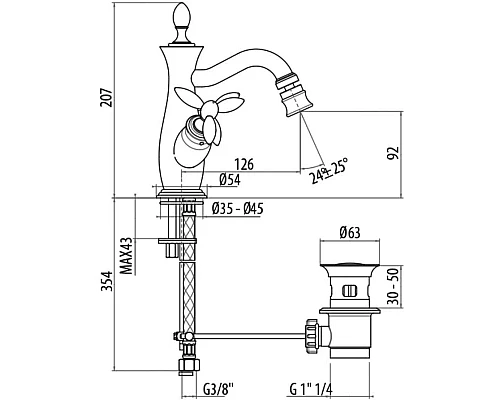 Купить Смеситель для биде с донным клапаном Gattoni Timor 1835018D0oro в магазине сантехники Santeh-Crystal.ru