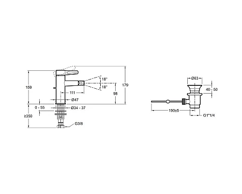 Заказать Смеситель для биде с донным клапаном Jacob Delafon Nouvelle Vague E78342-BLV в магазине сантехники Santeh-Crystal.ru