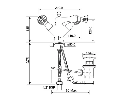 Приобрести Cмеситель для биде с донным клапаном Jaquar Rendezvous CTL-GLD-8613B в магазине сантехники Santeh-Crystal.ru