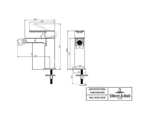 Приобрести Смеситель для биде с донным клапаном Villeroy & Boch Architectura TVB10300100061 в магазине сантехники Santeh-Crystal.ru