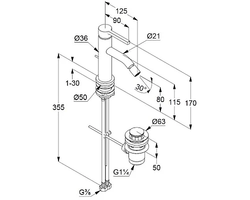 Купить Смеситель для биде с донным клапаном Kludi Nova Fonte Pura 202163915 в магазине сантехники Santeh-Crystal.ru