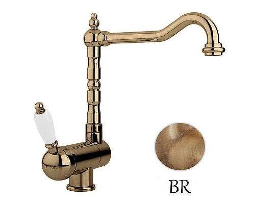 Заказать Смеситель для кухни с регулируемым углом наклона излива бронза, ручка белая Cezares Elite ELITE-LLPM2-02-Bi в магазине сантехники Santeh-Crystal.ru