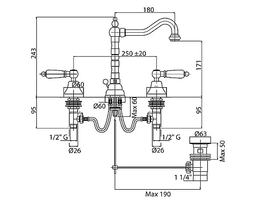 Заказать Смеситель для раковины золото 24 карат, ручки Swarovski Nero Cezares Diamond DIAMOND-BLS2-03/24-Sw-N в магазине сантехники Santeh-Crystal.ru