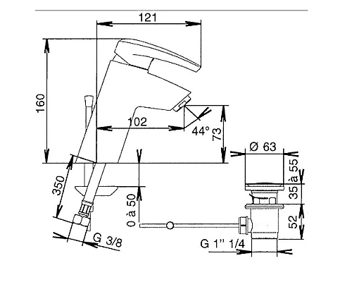 Заказать Смеситель для раковины с донным клапаном Jacob Delafon Panache E72240-CP в магазине сантехники Santeh-Crystal.ru