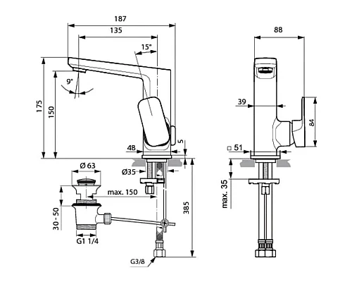 Приобрести Смеситель для раковины с донным клапаном Ideal Standard Tonic II A6332AA в магазине сантехники Santeh-Crystal.ru