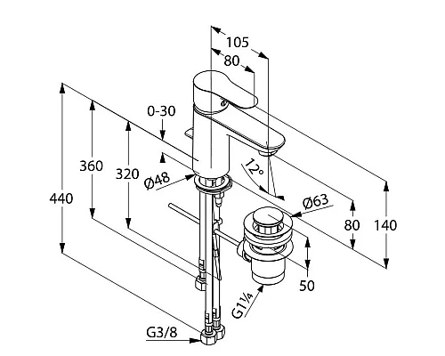 Приобрести Смеситель для раковины с донным клапаном Kludi Objekta 322340575 в магазине сантехники Santeh-Crystal.ru