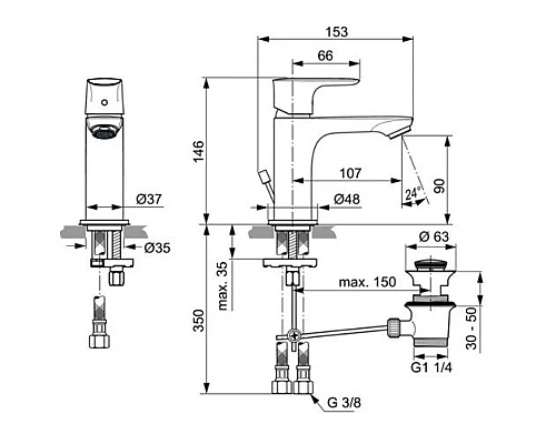 Заказать Смеситель для раковины с донным клапаном Ideal Standard Connect Air A7008AA в магазине сантехники Santeh-Crystal.ru