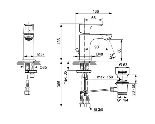 Купить Смеситель для раковины с донным клапаном Ideal Standard Connect Air Piccolo A7014AA в магазине сантехники Santeh-Crystal.ru