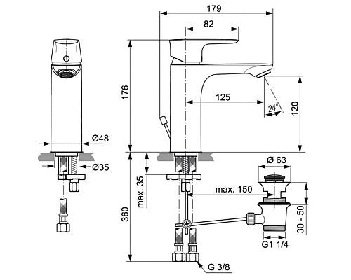 Заказать Смеситель для раковины с донным клапаном Ideal Standard Connect Air Grande Project A7053AA в магазине сантехники Santeh-Crystal.ru
