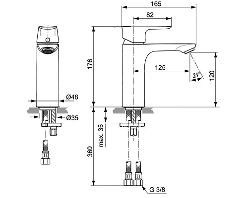 Купить Смеситель для раковины без донного клапана Ideal Standard Connect Air Grande Project A7055AA в магазине сантехники Santeh-Crystal.ru