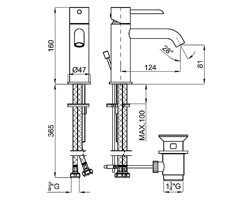 Купить Смеситель для раковины с донным клапаном Noken Round N199999100 в магазине сантехники Santeh-Crystal.ru
