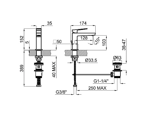 Купить Смеситель для раковины с донным клапаном Noken Square N199998922 в магазине сантехники Santeh-Crystal.ru