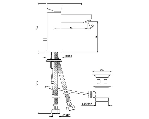 Заказать Cмеситель для раковины с донным клапаном Jaquar Kubix-F KUB-CHR-35052FB в магазине сантехники Santeh-Crystal.ru