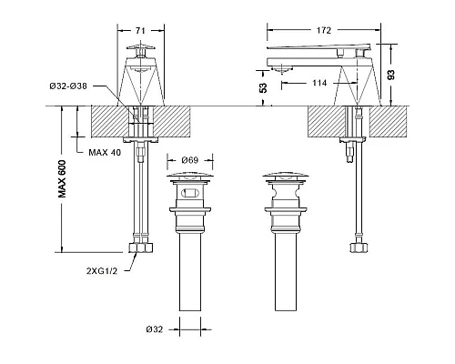 Заказать Смеситель для раковины с донным клапаном Bravat Diamond F118102G-ENG в магазине сантехники Santeh-Crystal.ru