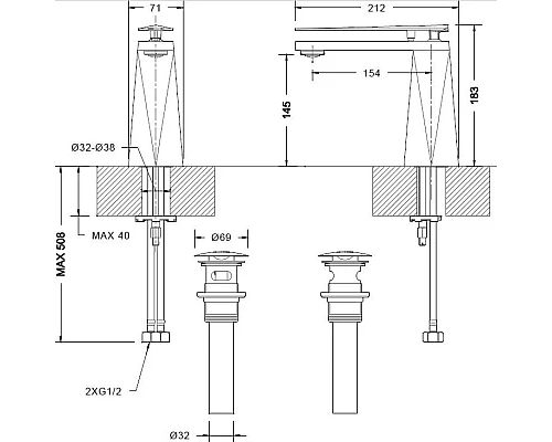 Заказать Смеситель для раковины с донным клапаном Bravat Diamond F118102G-1-ENG в магазине сантехники Santeh-Crystal.ru