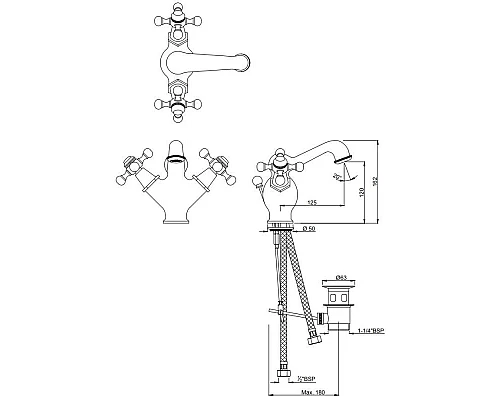Купить Cмеситель для раковины с донным клапаном Jaquar Queen’s QQT-CHR-7169B в магазине сантехники Santeh-Crystal.ru