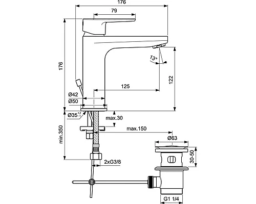 Заказать Смеситель для раковины с донным клапаном Ideal Standard Cerafine O BC699AA в магазине сантехники Santeh-Crystal.ru