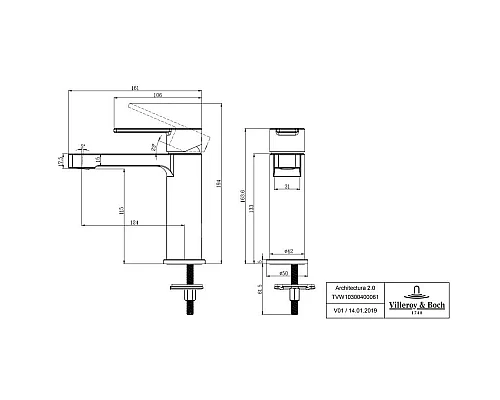 Купить Смеситель для раковины с донным клапаном Villeroy & Boch Architectura TVW10300400061 в магазине сантехники Santeh-Crystal.ru