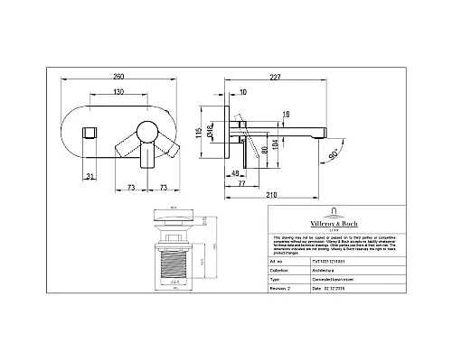 Купить Смеситель для раковины с донным клапаном Villeroy & Boch Architectura TVW10311211061 в магазине сантехники Santeh-Crystal.ru