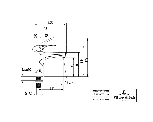 Приобрести Кран для холодной воды Villeroy & Boch O.Novo Start TVW10500111061 в магазине сантехники Santeh-Crystal.ru