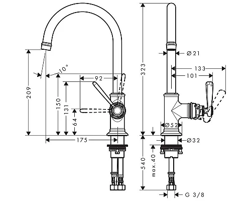 Заказать Смеситель для раковины с выпуском Axor Montreux 16518000 в магазине сантехники Santeh-Crystal.ru