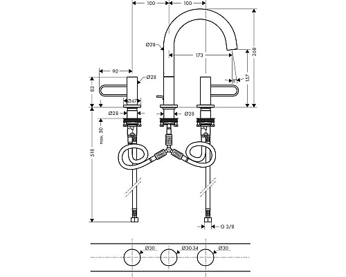 Купить Смеситель для раковины с донным клапаном Axor Uno 38054000 в магазине сантехники Santeh-Crystal.ru