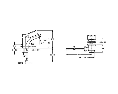 Купить Смеситель для раковины с донным клапаном CoolStart Jacob Delafon Brive E75759-4-CP в магазине сантехники Santeh-Crystal.ru