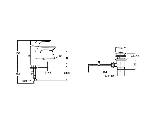 Приобрести Смеситель для раковины с донным клапаном Jacob Delafon Aleo E72275-CP в магазине сантехники Santeh-Crystal.ru
