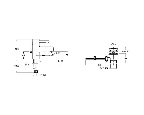 Купить Смеситель для раковины с донным клапаном Jacob Delafon Cuff E37301-CP в магазине сантехники Santeh-Crystal.ru