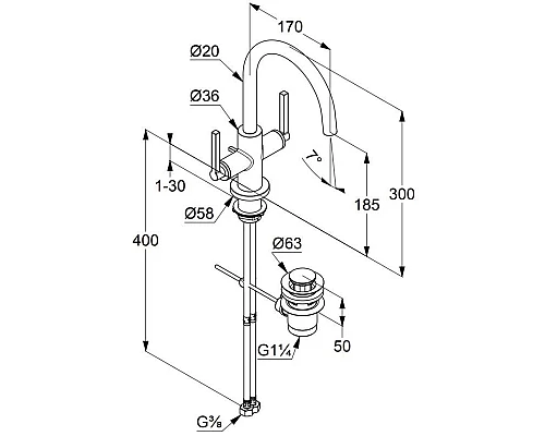 Купить Смеситель для раковины с донным клапаном Kludi Nova Fonte Puristic 201183915 в магазине сантехники Santeh-Crystal.ru