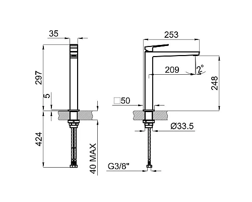Купить Смеситель для раковины без донного клапана Noken Square N199998926 в магазине сантехники Santeh-Crystal.ru