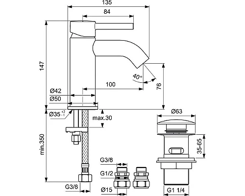 Приобрести Смеситель для раковины с донным клапаном Ideal Standard Ceraline BC186AA в магазине сантехники Santeh-Crystal.ru