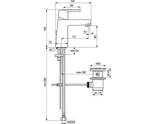 Заказать Смеситель для раковины с донным клапаном Ideal Standard Vito B0455AA в магазине сантехники Santeh-Crystal.ru