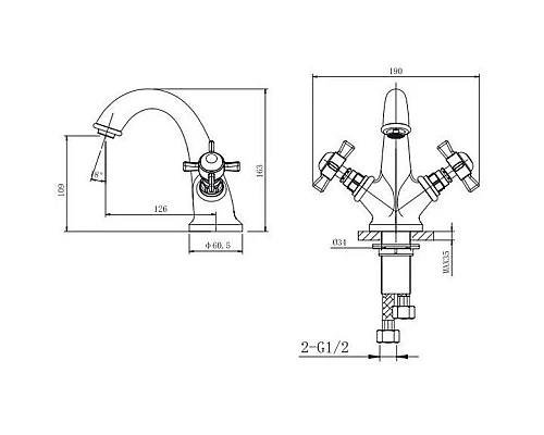 Приобрести Смеситель для раковины с донным клапаном Caprigo Bristol 21-520-crm в магазине сантехники Santeh-Crystal.ru