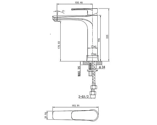 Приобрести Смеситель для раковины без донного клапана Caprigo Atlantic 51-023-crm в магазине сантехники Santeh-Crystal.ru
