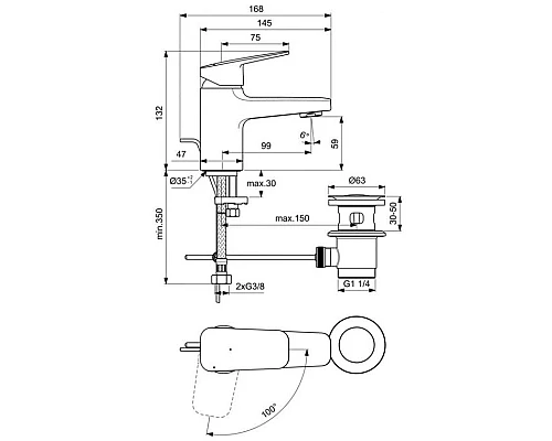 Купить Смеситель для раковины с донным клапаном CoolStart Ideal Standard Ceraplan BD205AA в магазине сантехники Santeh-Crystal.ru