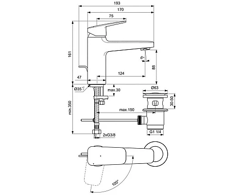 Приобрести Смеситель для раковины с донным клапаном CoolStart Ideal Standard Ceraplan BD228AA в магазине сантехники Santeh-Crystal.ru