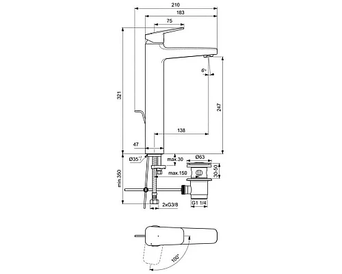 Заказать Смеситель для раковины с донным клапаном CoolStart Ideal Standard Ceraplan BD239AA в магазине сантехники Santeh-Crystal.ru