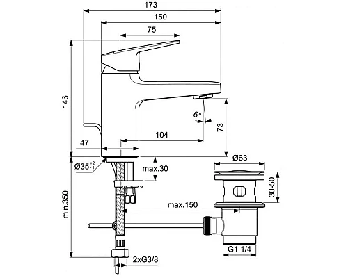 Купить Смеситель для раковины с донным клапаном Ideal Standard Ceraplan BD274AA в магазине сантехники Santeh-Crystal.ru