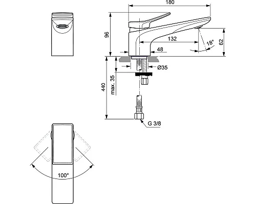 Купить Смеситель для раковины без донного клапана Ideal Standard Conca BC754A5 в магазине сантехники Santeh-Crystal.ru