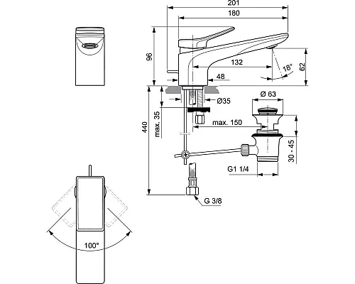 Купить Смеситель для раковины с донным клапаном Ideal Standard Conca BC753AA в магазине сантехники Santeh-Crystal.ru
